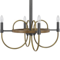 4 Light Candelabra Chandelier, Wood Base, Bronze and Gray Metal 24 Inch - BM351712