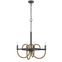 4 Light Candelabra Chandelier, Burlap Accents, Charcoal Gray Metal 24 Inch - BM351713
