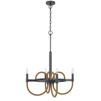 4 Light Candelabra Chandelier, Burlap Accents, Charcoal Gray Metal 24 Inch - BM351713