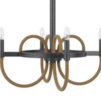 4 Light Candelabra Chandelier, Burlap Accents, Charcoal Gray Metal 24 Inch - BM351713