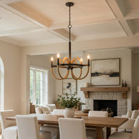 4 Light Candelabra Chandelier, Burlap Accents, Charcoal Gray Metal 24 Inch - BM351713