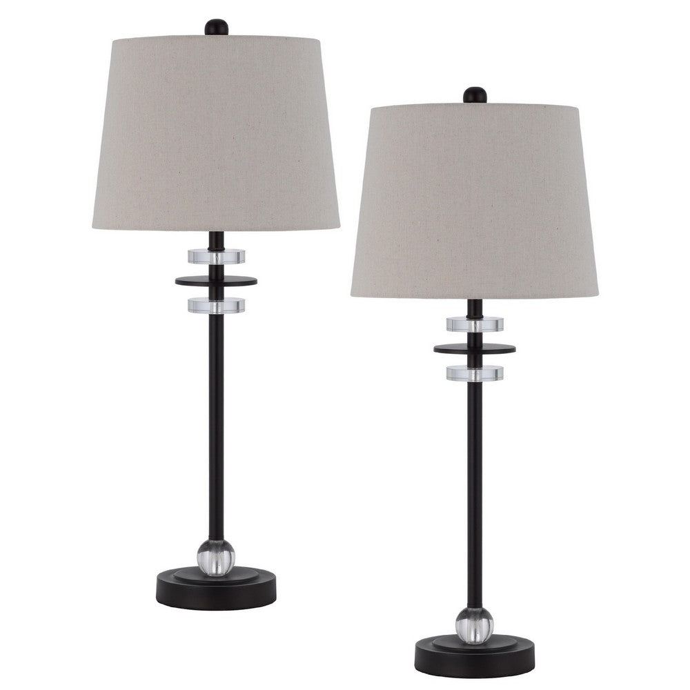 Tika Table Lamp Set of 2, Crystal Rings and Black Metal Ball, Fabric Shade - BM351714