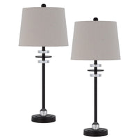 Tika Table Lamp Set of 2, Crystal Rings and Black Metal Ball, Fabric Shade - BM351714