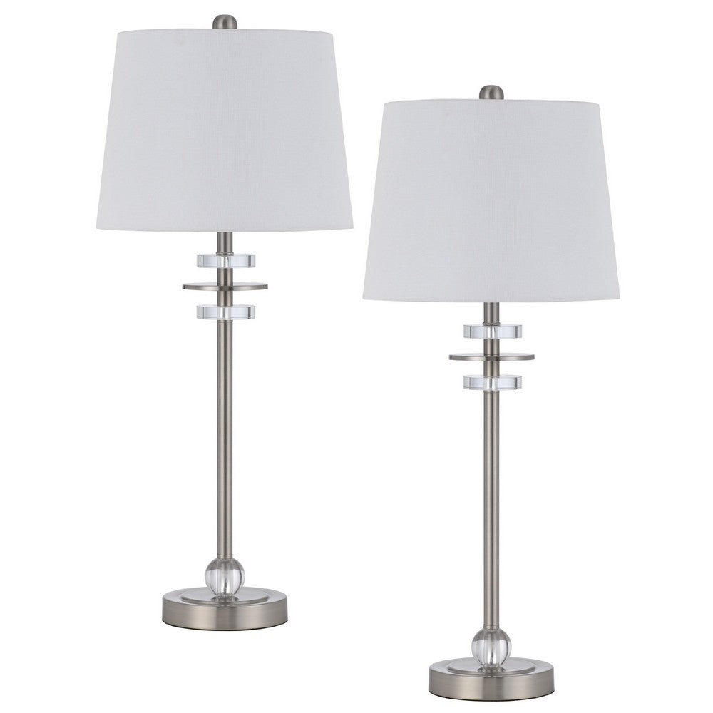Tika Table Lamp Set of 2, Crystal Rings and Brushed Steel, Fabric Shade - BM351715
