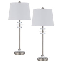 Tika Table Lamp Set of 2, Crystal Rings and Brushed Steel, Fabric Shade - BM351715