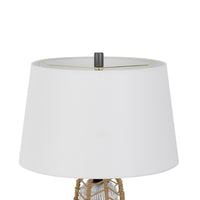 Lantern Table Lamp with Night Light, Burlap Wrapped Glass Body, Gray Metal - BM351716