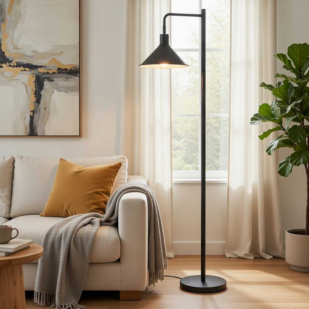Floor Lamp, Adjustable Head with Hanging Cone Shade, Retro Black Metal - BM351717