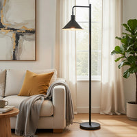 Floor Lamp, Adjustable Head with Hanging Cone Shade, Retro Black Metal - BM351717