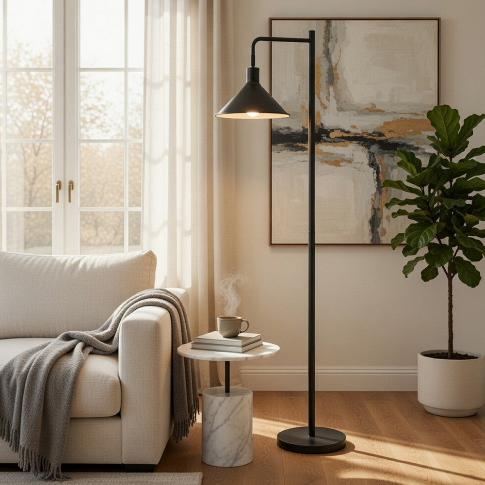 Floor Lamp, Adjustable Head with Hanging Cone Shade, Retro Black Metal - BM351717
