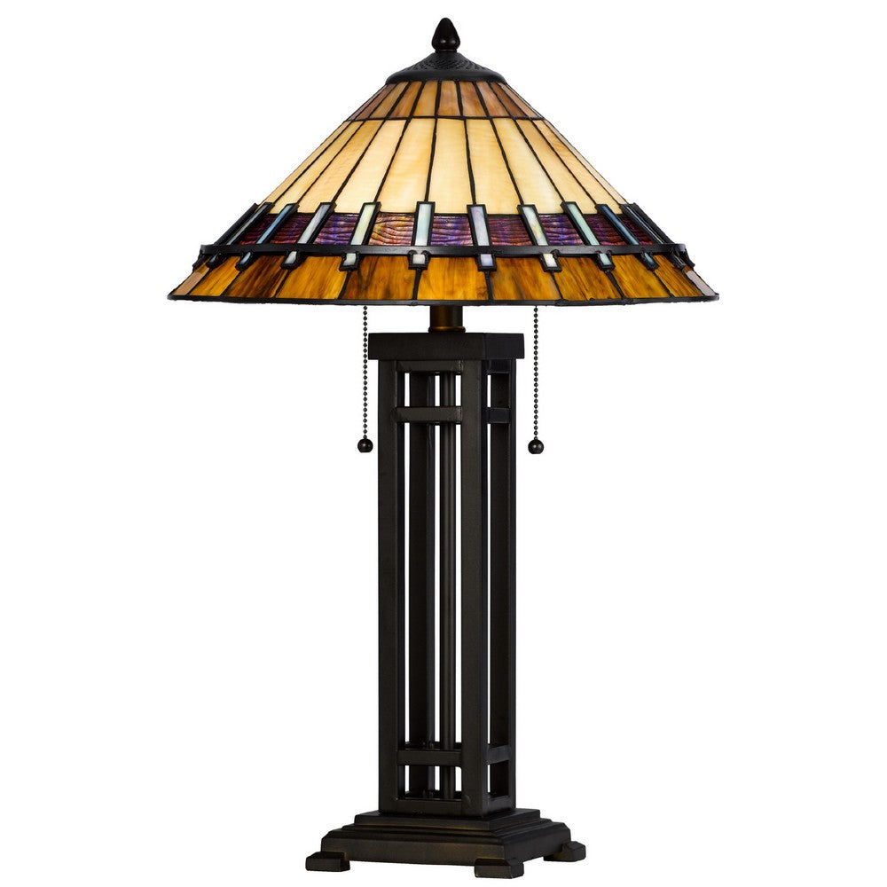 Eli Table Lamp, Tiffany Stained Glass Shade, Hand Painted Design, Bronze - BM351718