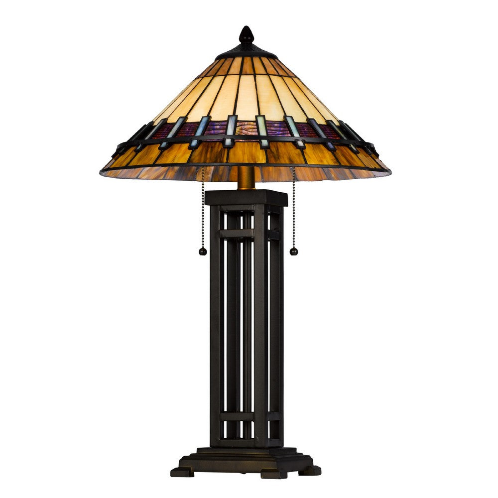 Eli Table Lamp, Tiffany Stained Glass Shade, Hand Painted Design, Bronze - BM351718