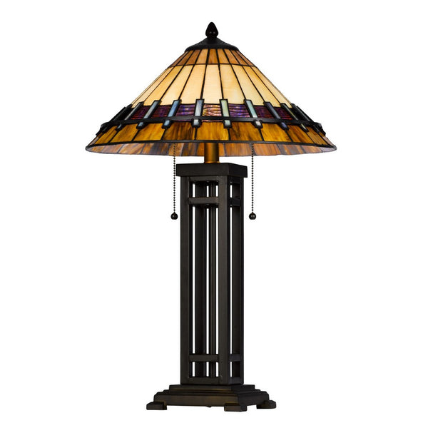 Eli Table Lamp, Tiffany Stained Glass Shade, Hand Painted Design, Bronze - BM351718