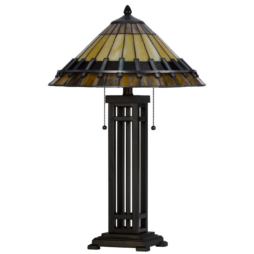 Eli Table Lamp, Tiffany Stained Glass Shade, Hand Painted Design, Bronze - BM351718