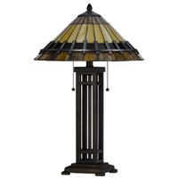 Eli Table Lamp, Tiffany Stained Glass Shade, Hand Painted Design, Bronze - BM351718
