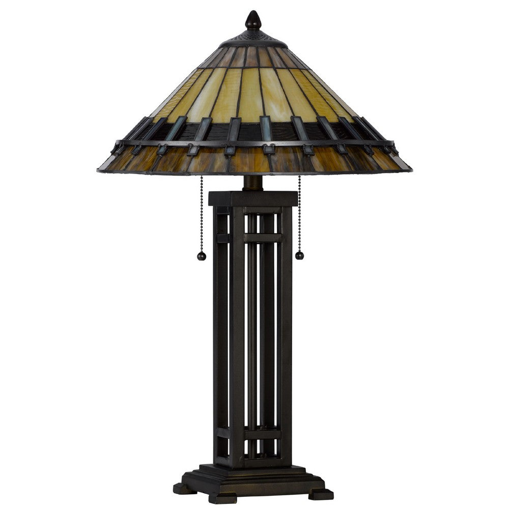 Eli Table Lamp, Tiffany Stained Glass Shade, Hand Painted Design, Bronze - BM351718