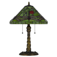 Eli Table Lamp with Tiffany Glass Shade Painted Green Dragonfly, Brass - BM351719