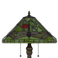 Eli Table Lamp with Tiffany Glass Shade Painted Green Dragonfly, Brass - BM351719