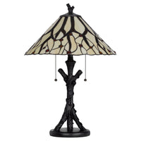 Eli Tiffany Glass Table Lamp, Hand Painted Leaf and Wine Shade, Bronze - BM351720