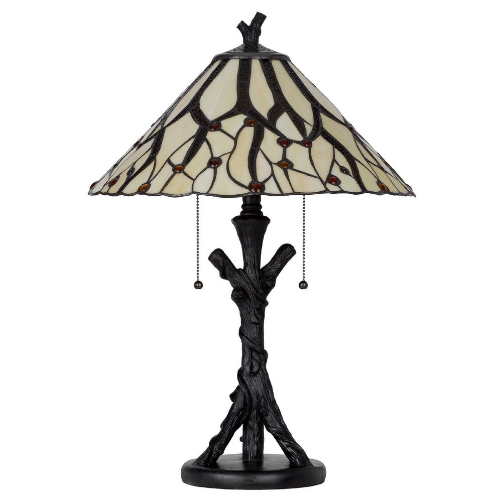 Eli Tiffany Glass Table Lamp, Hand Painted Leaf and Wine Shade, Bronze - BM351720
