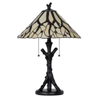 Eli Tiffany Glass Table Lamp, Hand Painted Leaf and Wine Shade, Bronze - BM351720