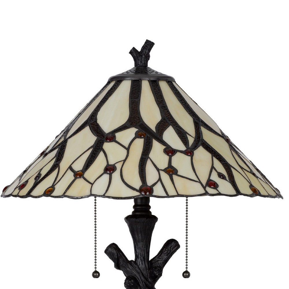 Eli Tiffany Glass Table Lamp, Hand Painted Leaf and Wine Shade, Bronze - BM351720