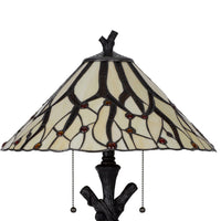Eli Tiffany Glass Table Lamp, Hand Painted Leaf and Wine Shade, Bronze - BM351720