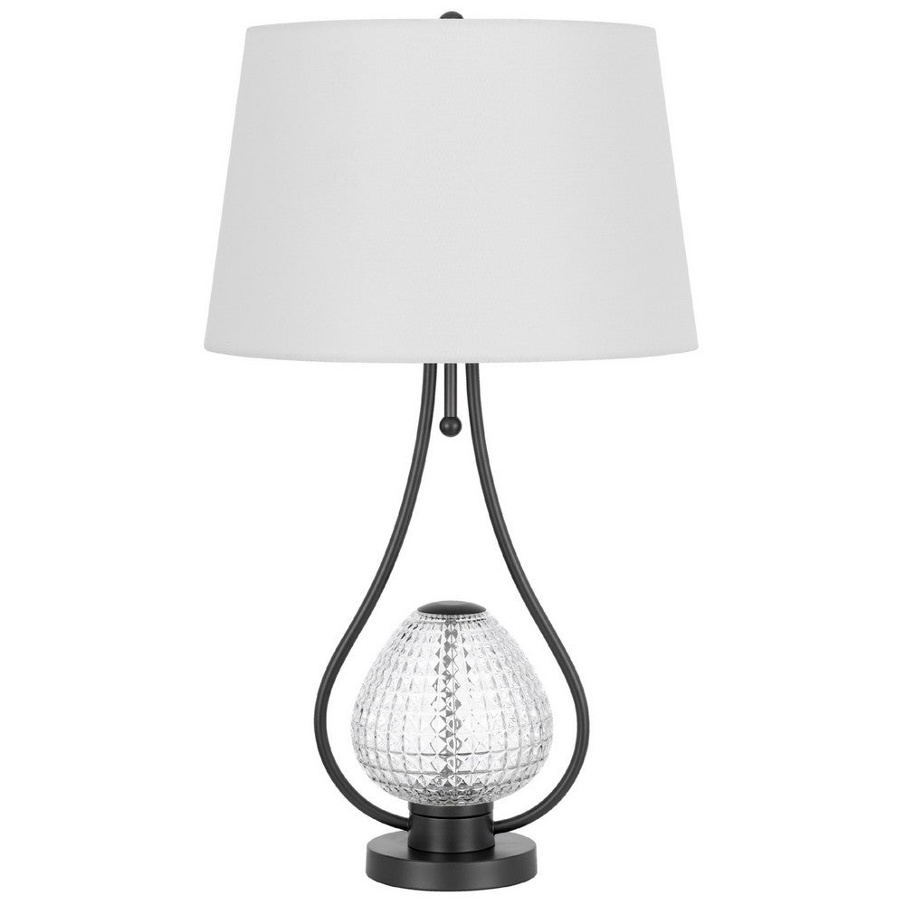 Table Lamp with Nightlight, Teardrop Diamond Design Glass Body, Gray Metal - BM351721