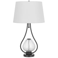 Table Lamp with Nightlight, Teardrop Diamond Design Glass Body, Gray Metal - BM351721
