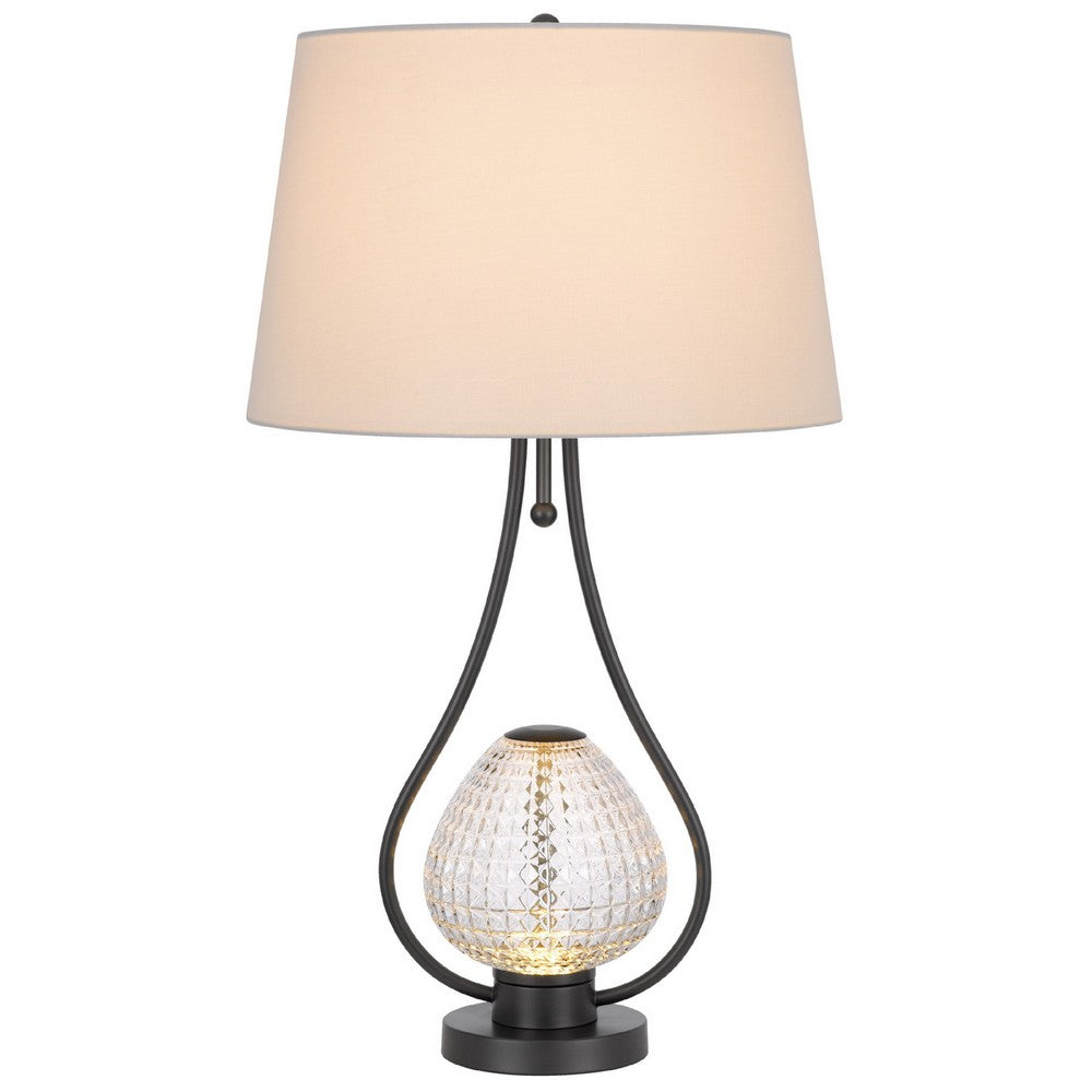 Table Lamp with Nightlight, Teardrop Diamond Design Glass Body, Gray Metal - BM351721