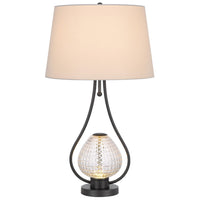 Table Lamp with Nightlight, Teardrop Diamond Design Glass Body, Gray Metal - BM351721