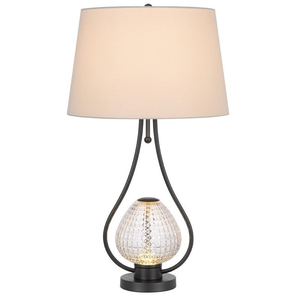 Table Lamp with Nightlight, Teardrop Diamond Design Glass Body, Gray Metal - BM351721