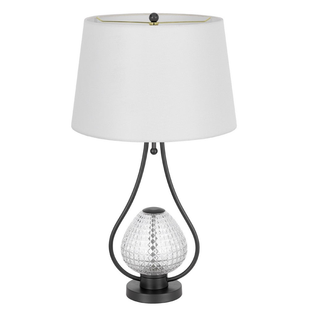 Table Lamp with Nightlight, Teardrop Diamond Design Glass Body, Gray Metal - BM351721