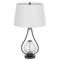 Table Lamp with Nightlight, Teardrop Diamond Design Glass Body, Gray Metal - BM351721