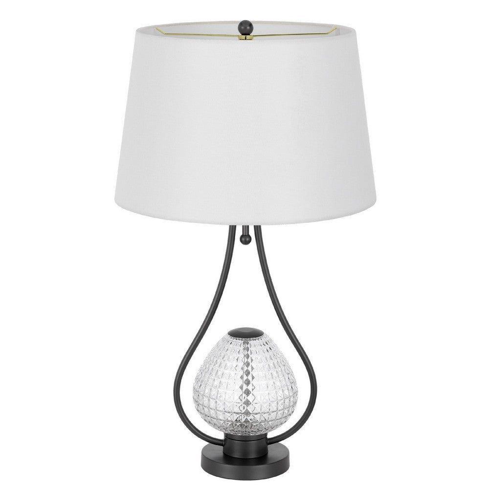 Table Lamp with Nightlight, Teardrop Diamond Design Glass Body, Gray Metal - BM351721