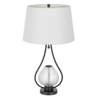 Table Lamp with Nightlight, Teardrop Diamond Design Glass Body, Gray Metal - BM351721