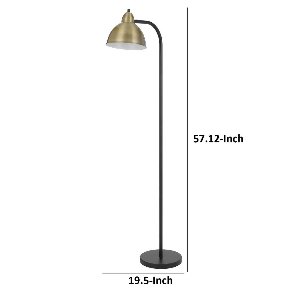 Floor Lamp, Vintage Style Dome Shade, Industrial Black and Antique Brass - BM351722