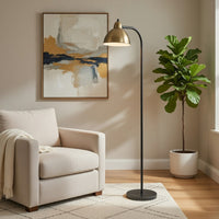 Floor Lamp, Vintage Style Dome Shade, Industrial Black and Antique Brass - BM351722