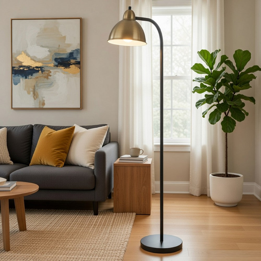 Floor Lamp, Vintage Style Dome Shade, Industrial Black and Antique Brass - BM351722