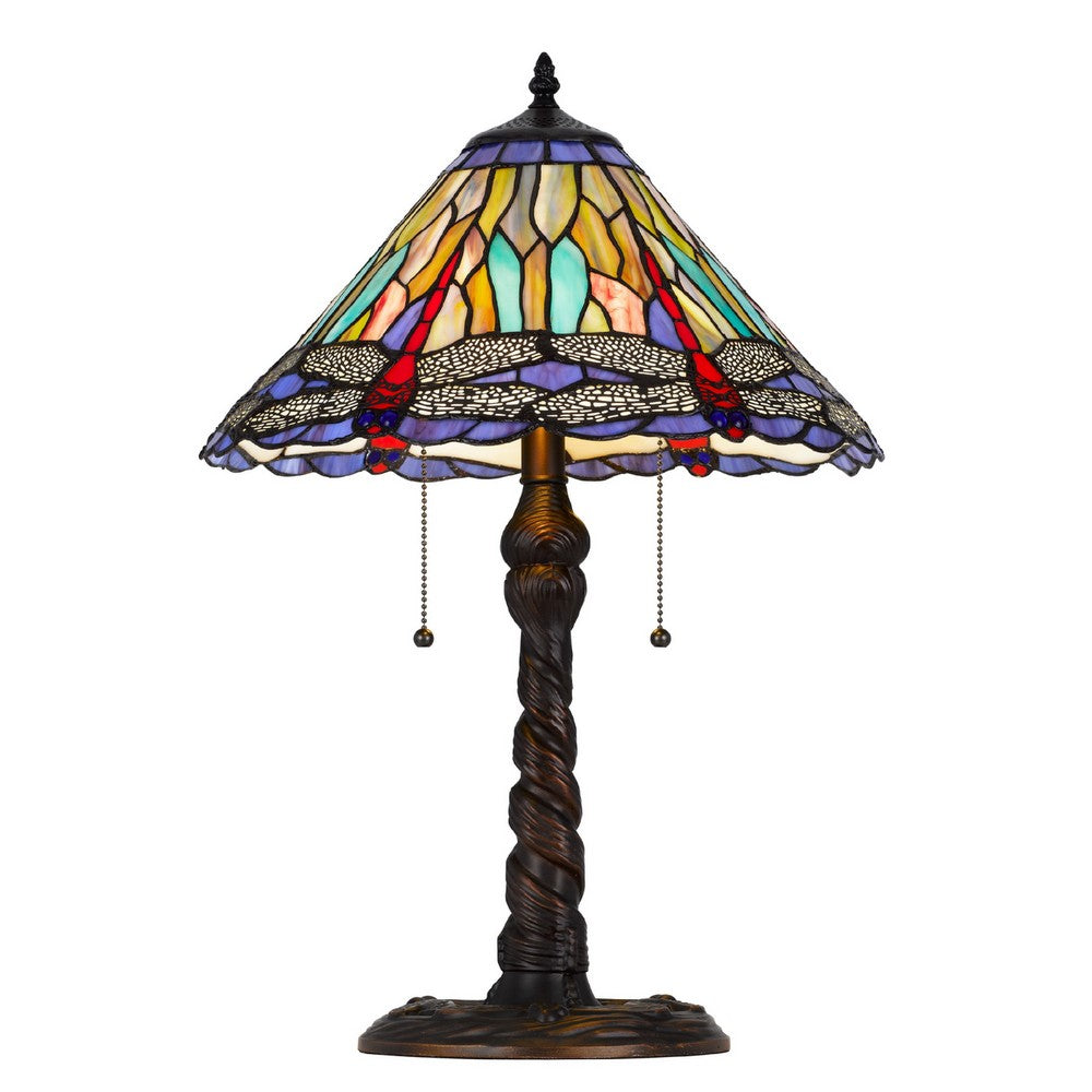 Eli Table Lamp, Tiffany Glass Shade, Blue Red Dragonfly Design, Bronze, 23In - BM351723