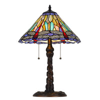 Eli Table Lamp, Tiffany Glass Shade, Blue Red Dragonfly Design, Bronze, 23In - BM351723