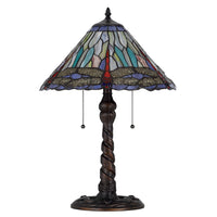 Eli Table Lamp, Tiffany Glass Shade, Blue Red Dragonfly Design, Bronze, 23In - BM351723