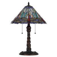 Eli Table Lamp, Tiffany Glass Shade, Blue Red Dragonfly Design, Bronze, 23In - BM351723