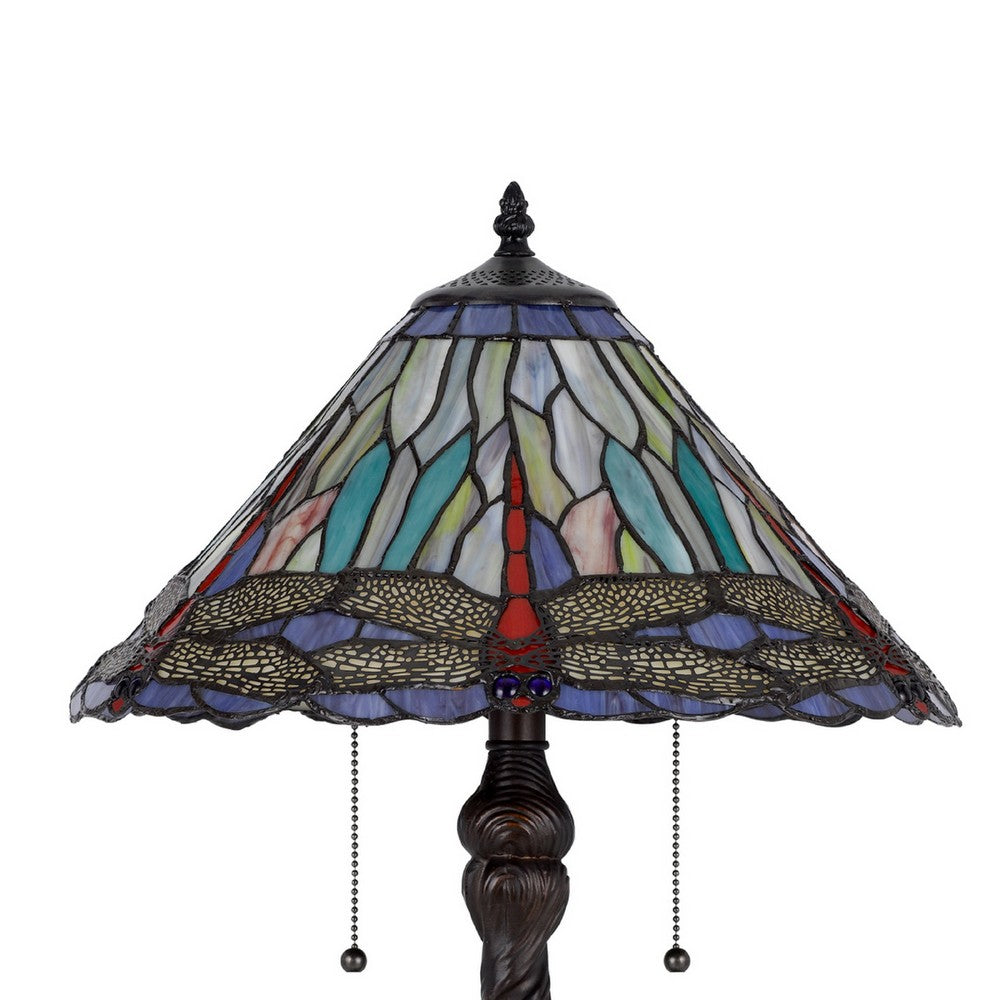 Eli Table Lamp, Tiffany Glass Shade, Blue Red Dragonfly Design, Bronze, 23In - BM351723