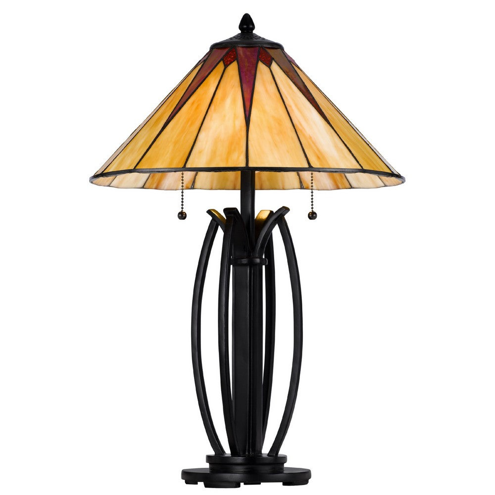 Eli Table Lamp, 17 Inch Stained Tiffany Glass Shade, Bronze Metal, Resin - BM351724