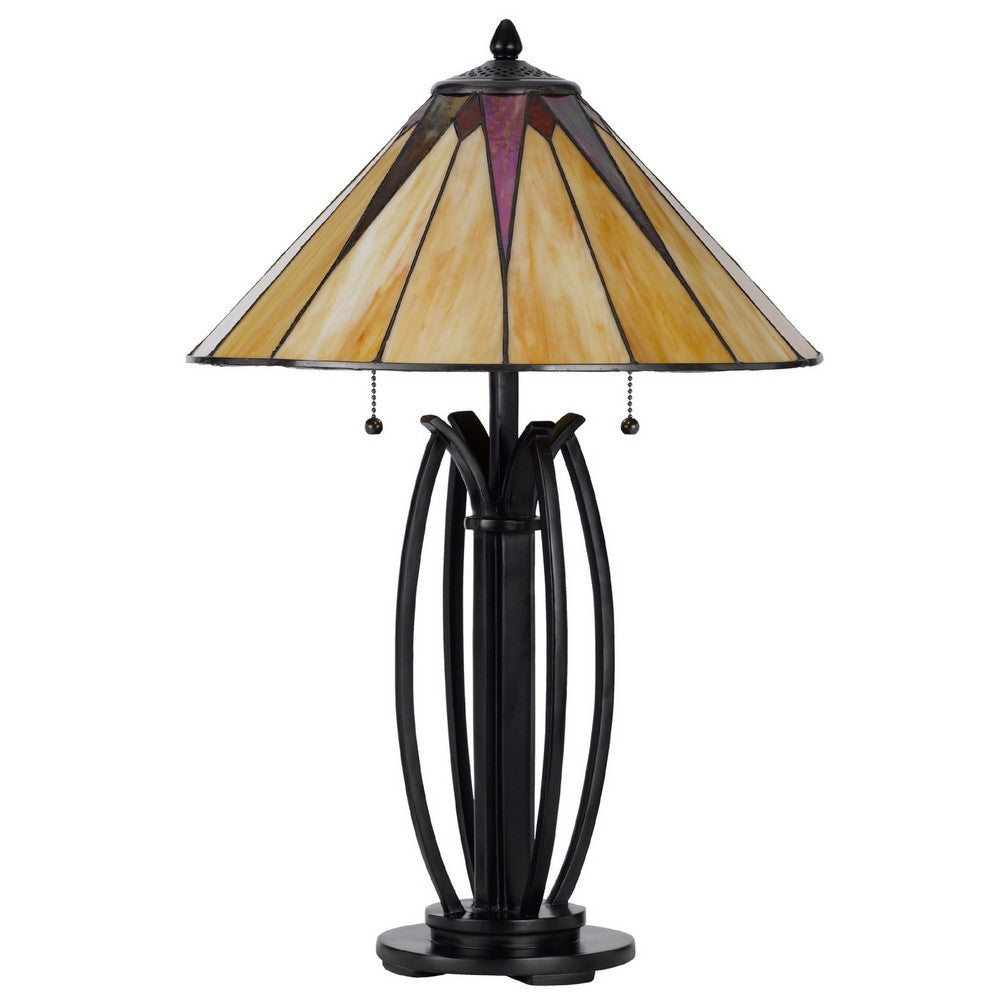 Eli Table Lamp, 17 Inch Stained Tiffany Glass Shade, Bronze Metal, Resin - BM351724