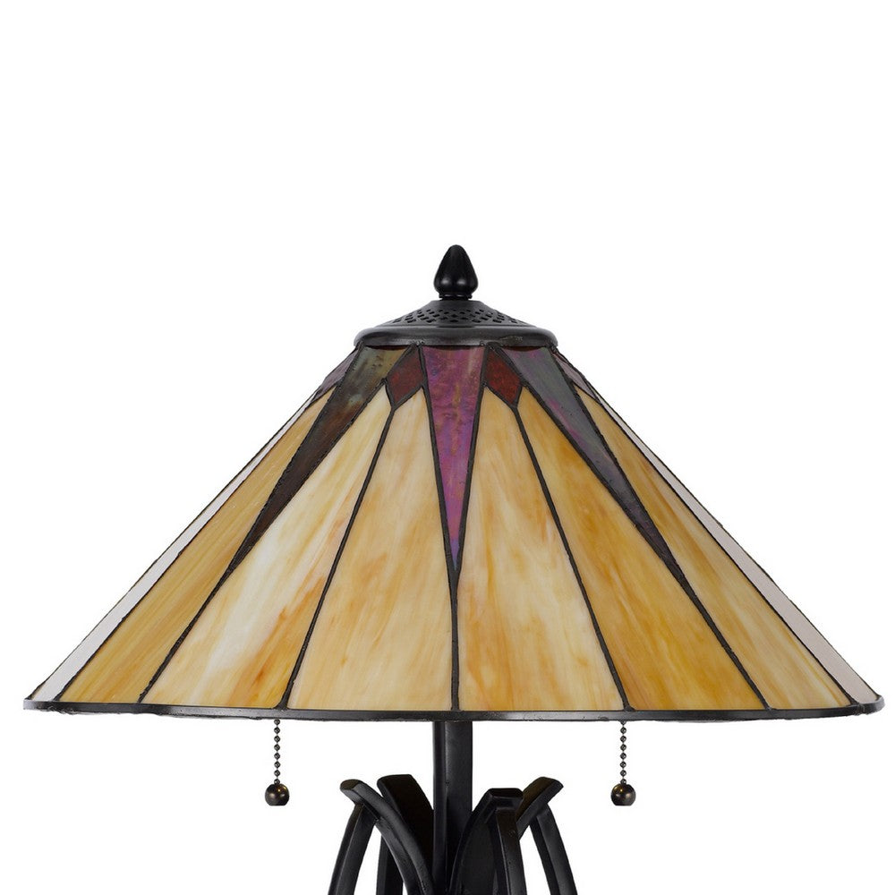 Eli Table Lamp, 17 Inch Stained Tiffany Glass Shade, Bronze Metal, Resin - BM351724