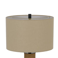 32 Inch Table Lamp, Rippled Glass Body with Rope, Burlap Shade, Metal Base - BM351725