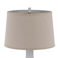31 Inch Table Lamp, Faceted Urn Body, Brown Fabric Shade, Weathered White  - BM351726
