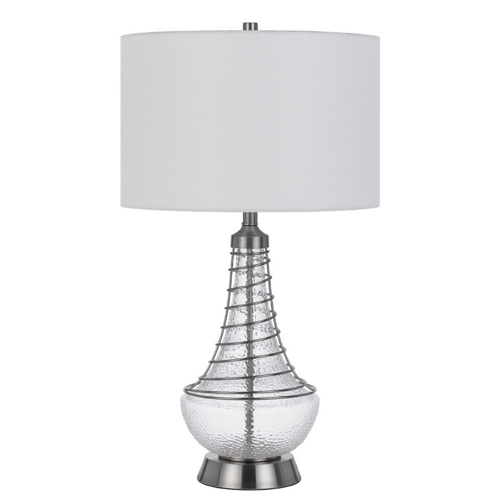 Table Lamp, Tapered Corkscrew Glass Body with Wire Accent, Brushed Steel - BM351727