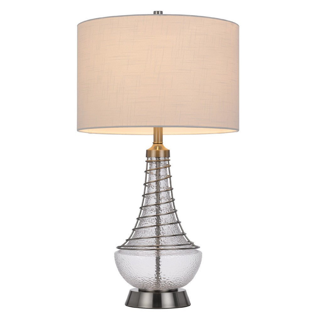 Table Lamp, Tapered Corkscrew Glass Body with Wire Accent, Brushed Steel - BM351727